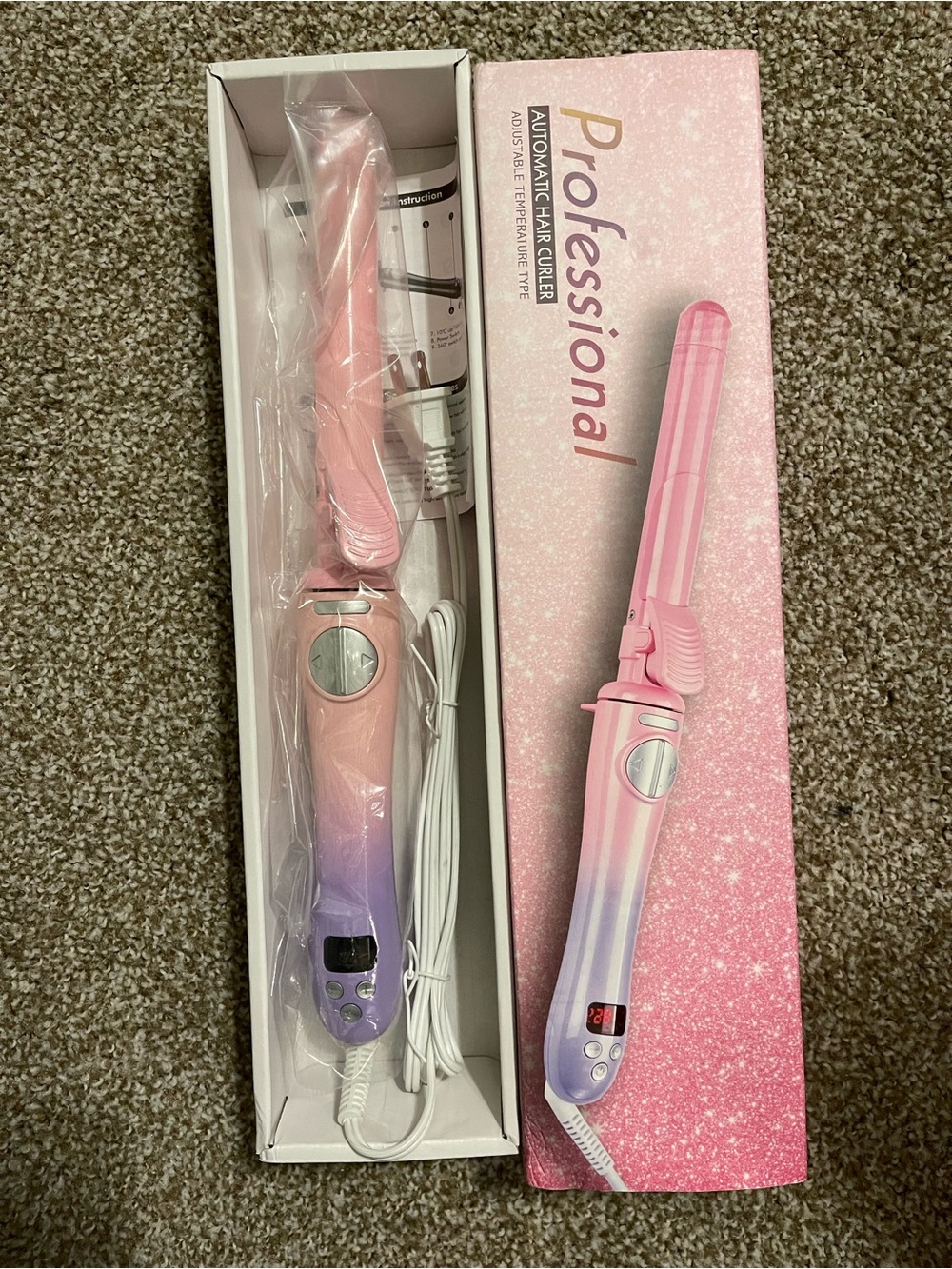 Gradient Pink & Lavender Automatic Curling Iron - Professional Styling Tool